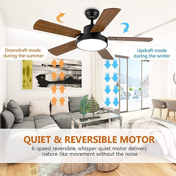Ceiling Fan, 44 Inch, Brown Color，5 Blades